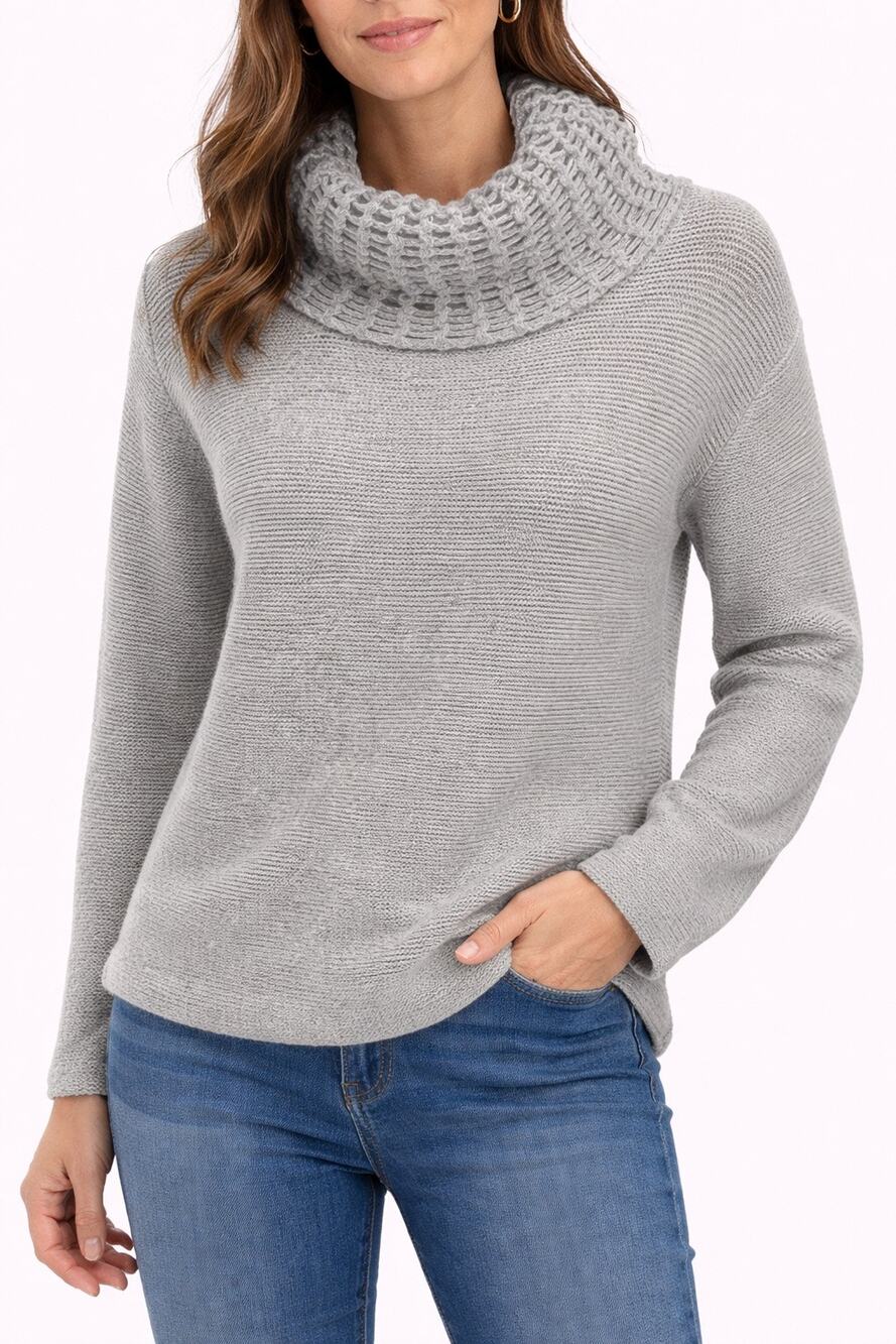 EILEEN FISHER Wool Mohair Gray Cowl Neck Sweater Chunky Knit Cozy Minimalist XL